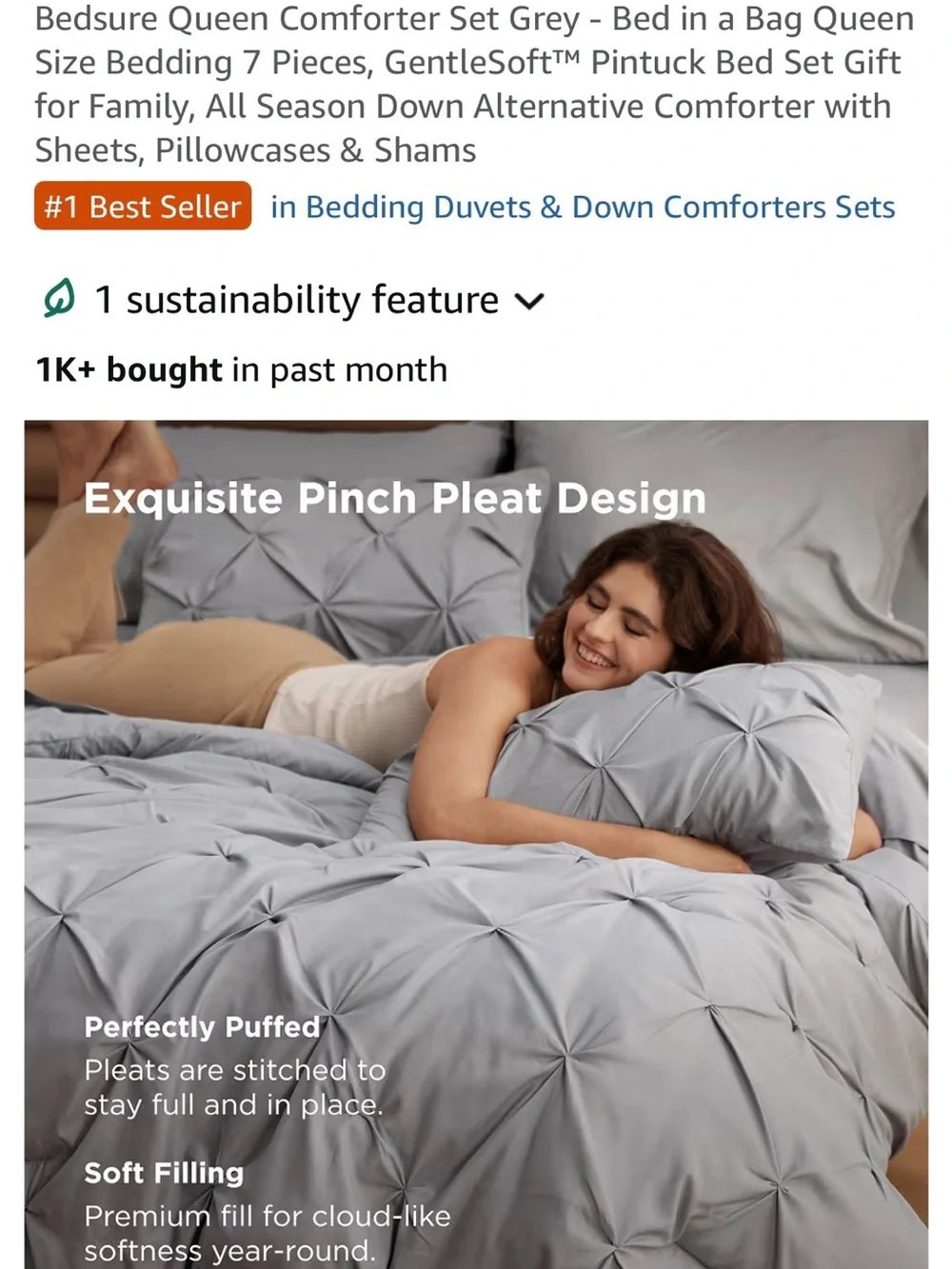 Plush Comforter Set in Grey Complete Bedding Ensemble. New